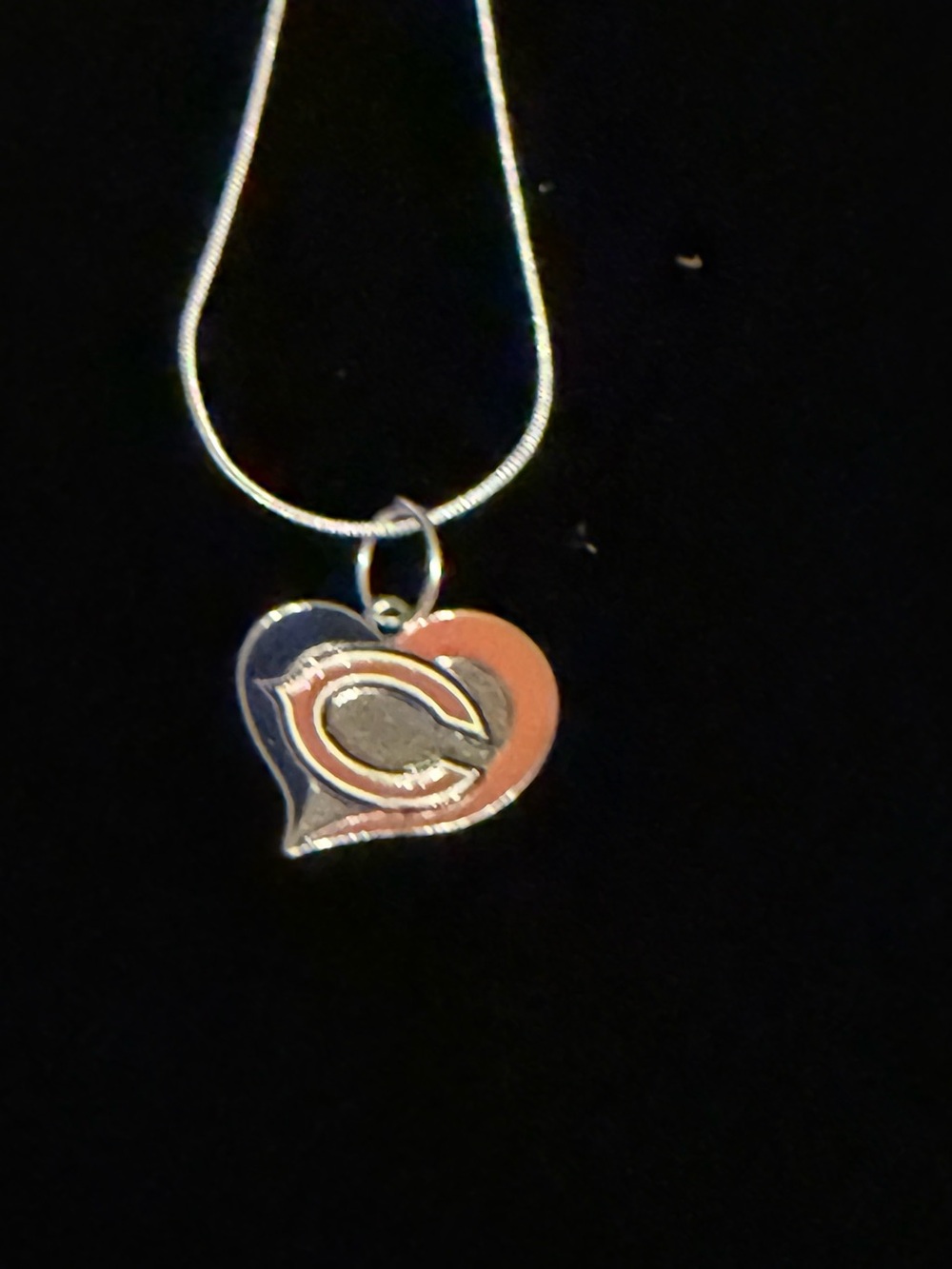 Heart Pendant Necklace with Blue and Orange Enamel